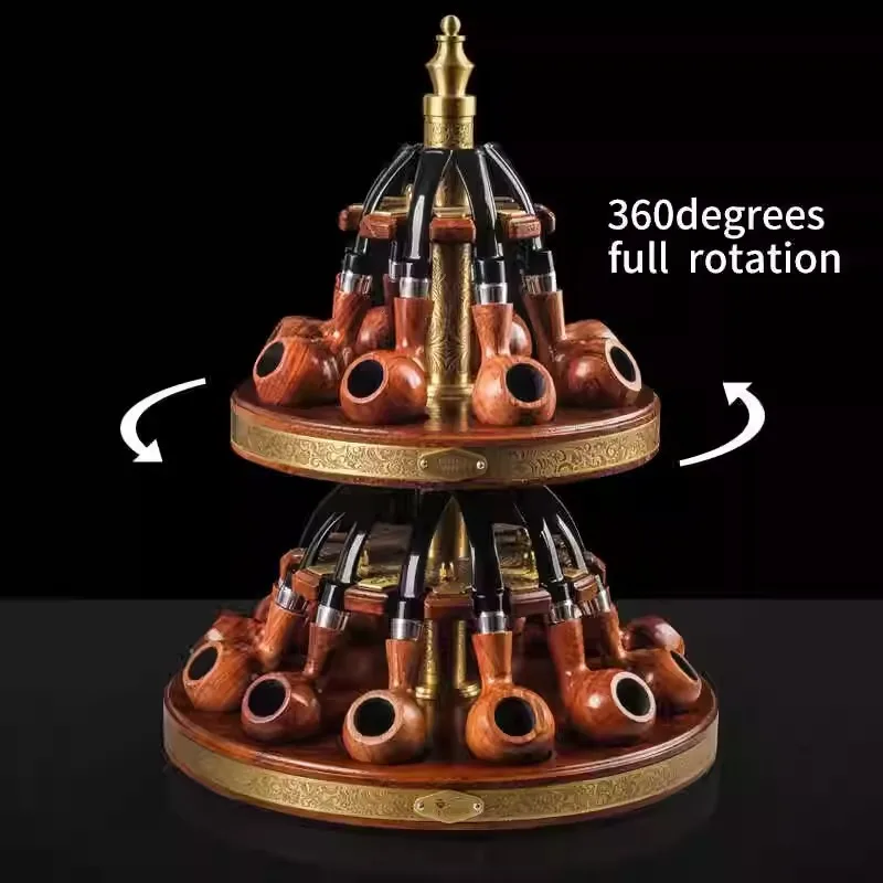 Pipe holder, multi-slot pipe rotating display stand, solid pineapple lattice wood pure copper carving