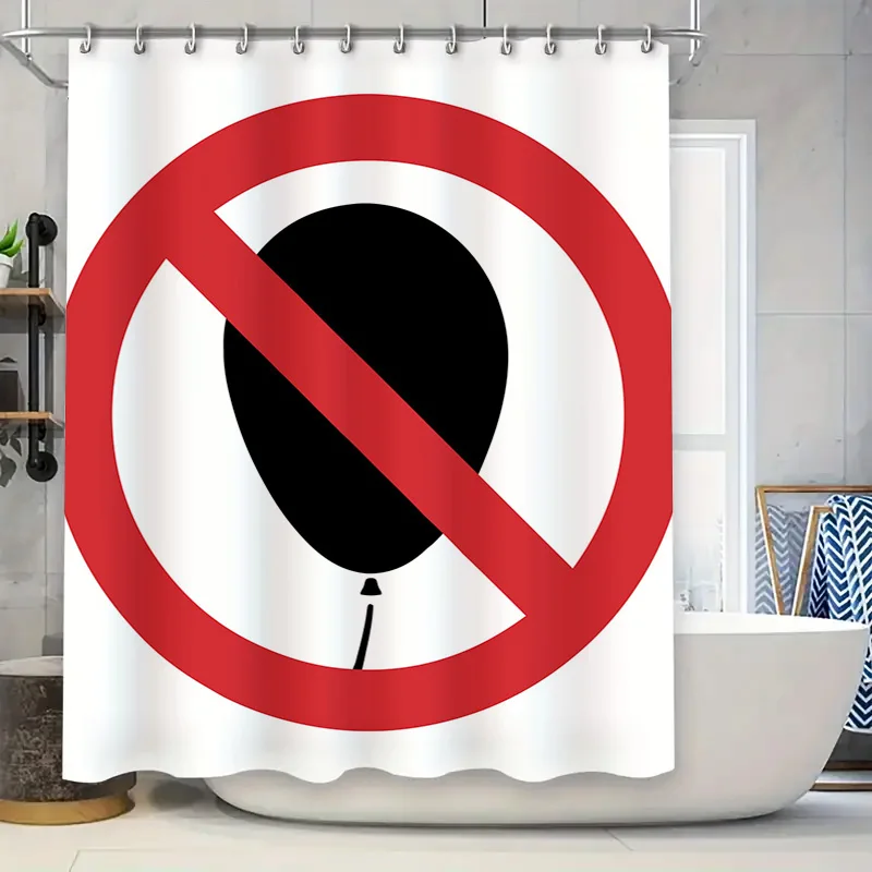 

Bathroom Decor Shower Curtain Anti-Bubble Protection Waterproof Black Balloon Design Red Circle Mark Decoration for Bathtub in H