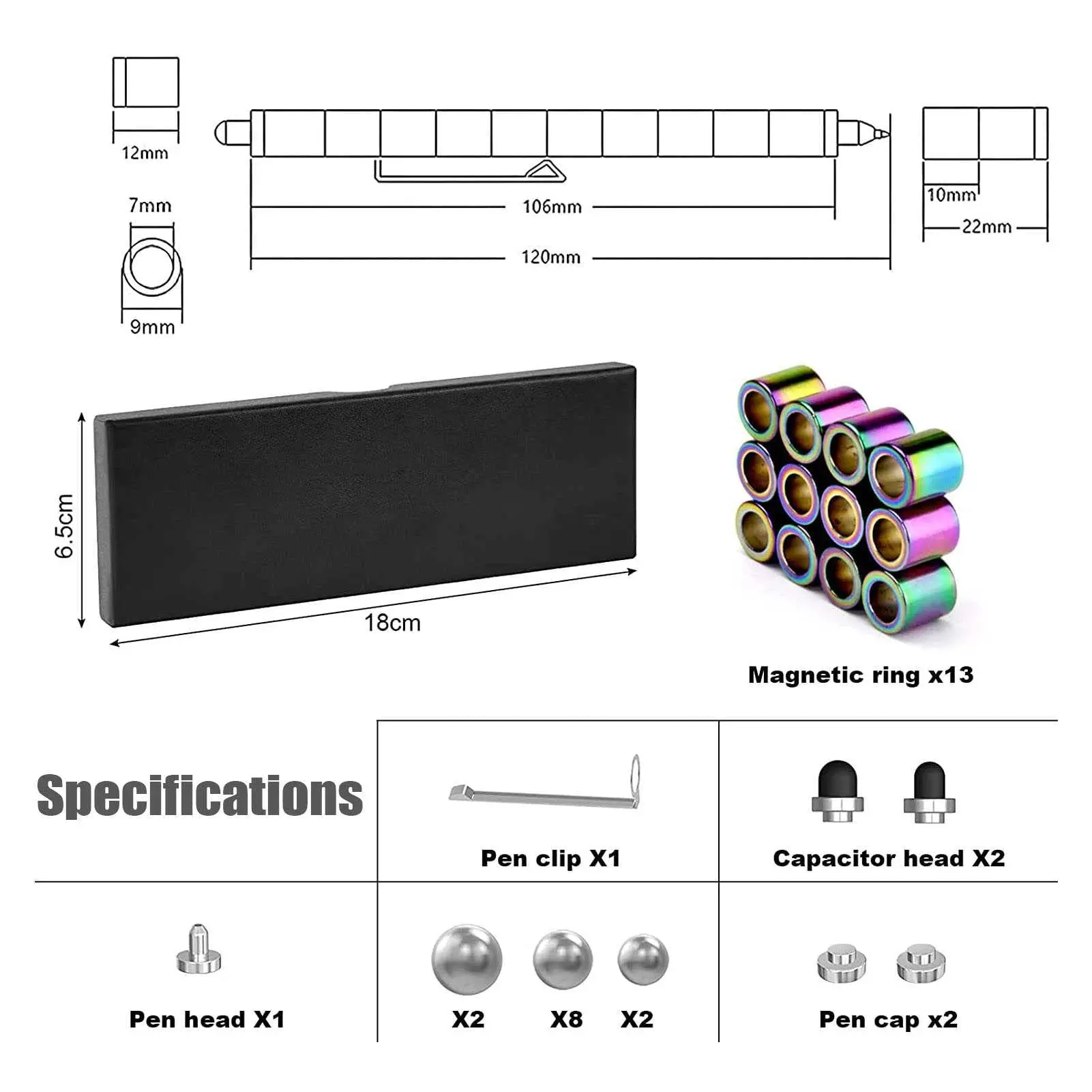 Magnetic Fidget Pen with Gift Box Decompression Magnetic Metal Ballpoint Pen Multifunction Deformable Writing Pen Creative Toy