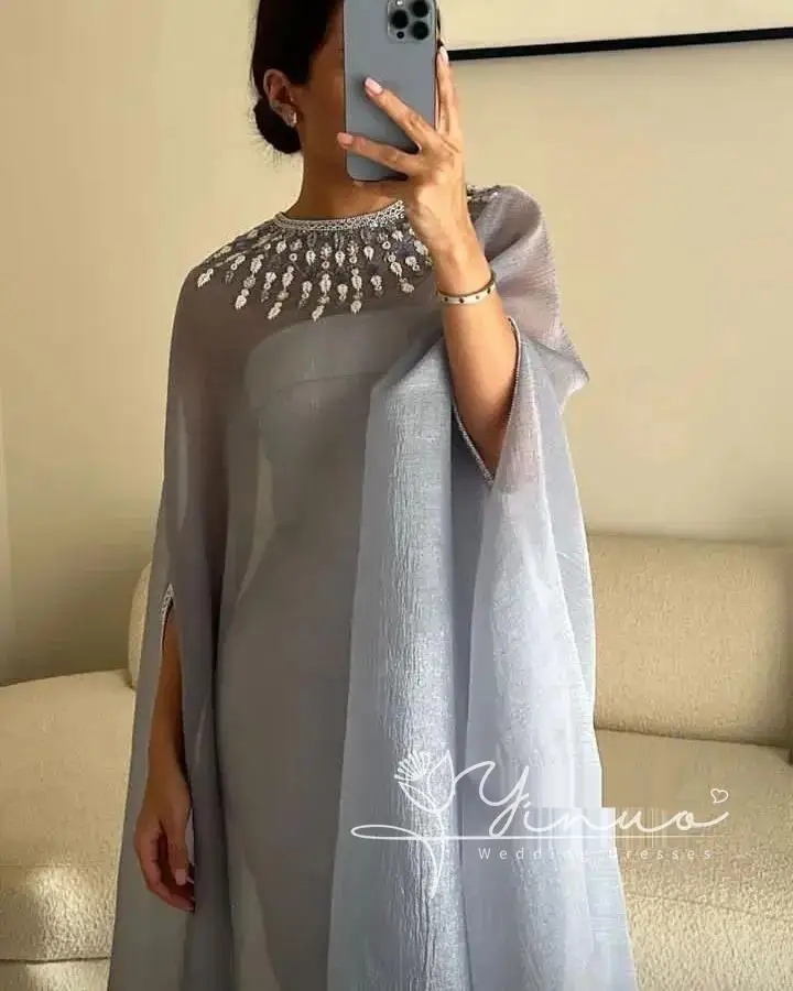 customized 2025 New Long Sleeves Prom Dresses O-Neck Ankle Length Beadings Formal Occasion Dress Evening Dresses