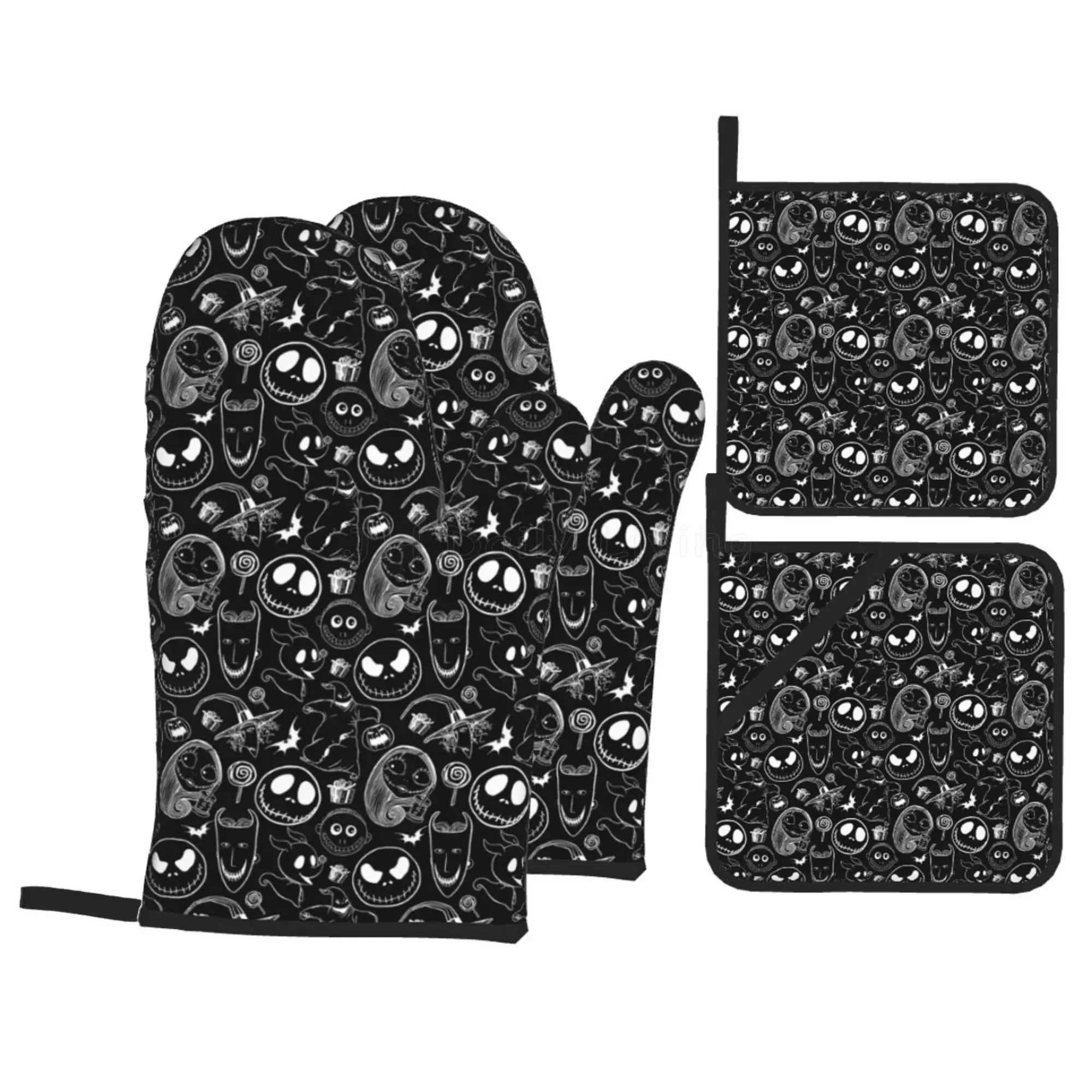 

Halloween Oven Mitts and Pot Holders Sets Heat Resistant Holiday Decor Oven Gloves with Non-Slip Surface for Baking BBQ Cooking