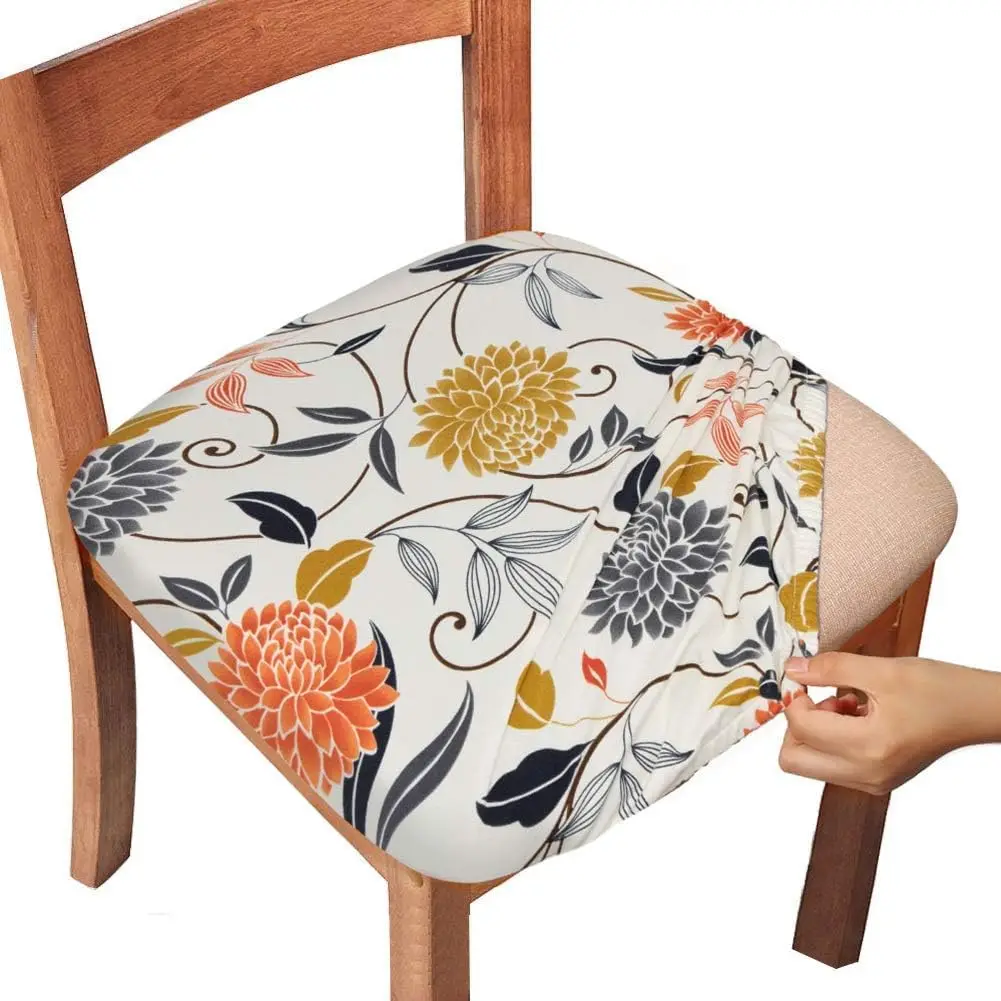 

Chair Seat Covers,Stretch Printed Chair Covers with Elastic Ties and Button,Removable Washable Dining Upholstered Chair Protecto