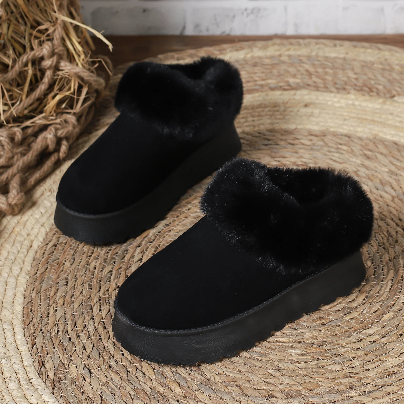 Autumn and winter warm plus velvet and thickened slip-on women's cotton shoes thick-soled round-toe suede women's snow boots