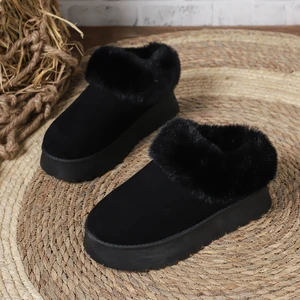 Outono e inverno quente mais veludo e engrossado deslizamento em sapatos de algodão feminino sola grossa dedo do pé redondo camurça botas de neve femininas 10 principais vendas botas feminina plus size - №8