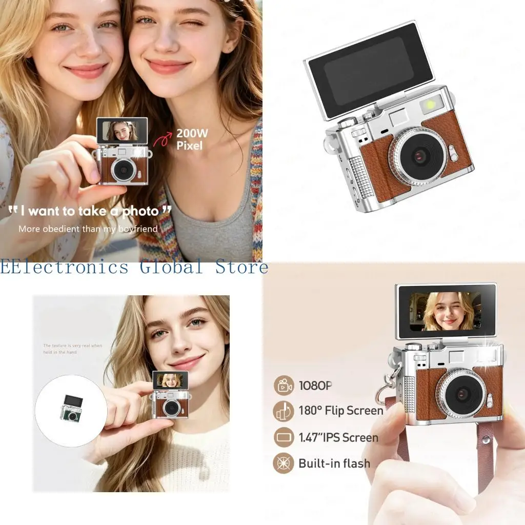 462B Selfie Camera with Flip-Up Preview Screen and Fill Light, Mini Digital Camera