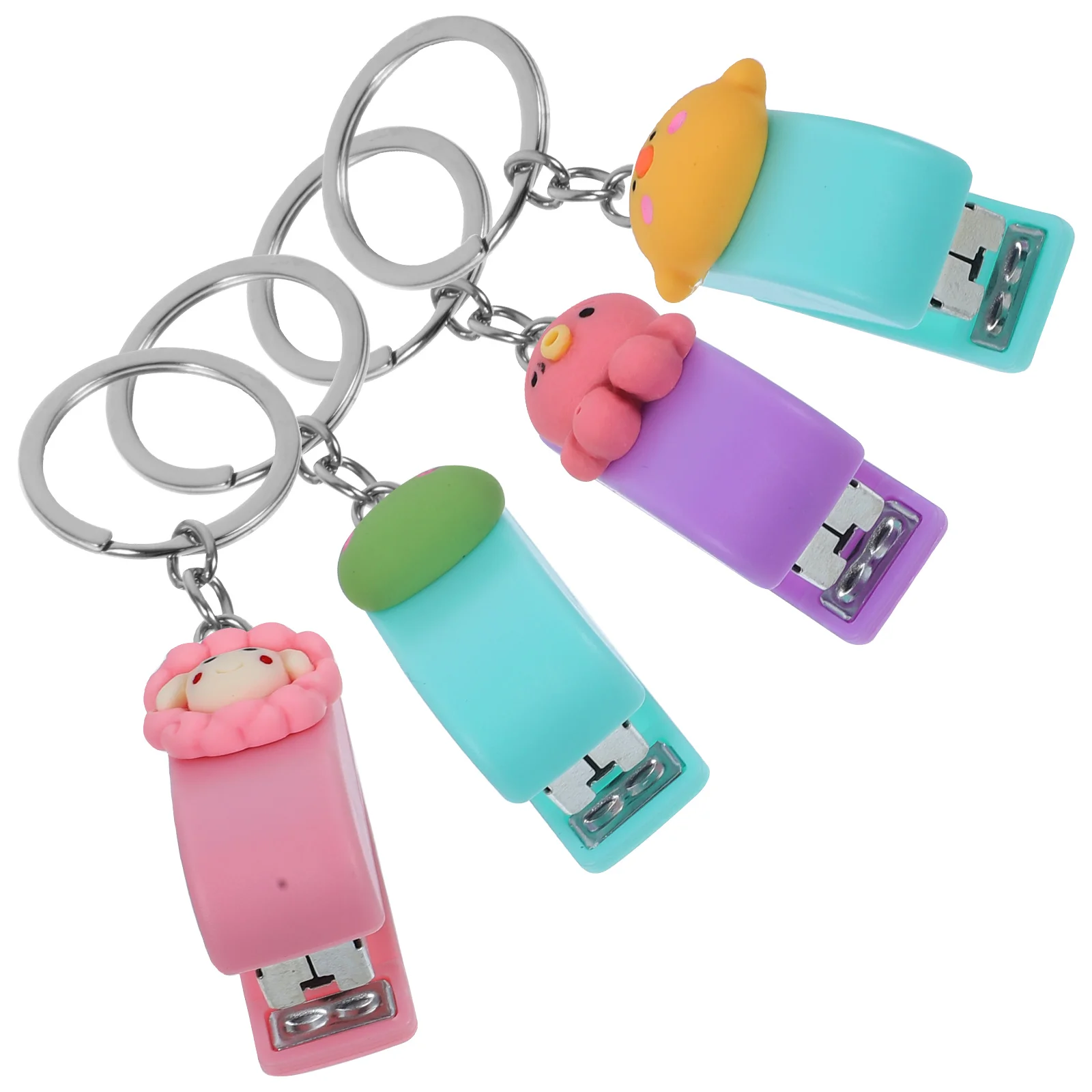 

4 Pcs Kawaii Stapler Animal Staplers Stationery School Keychain for Desk Cute Paper Mini