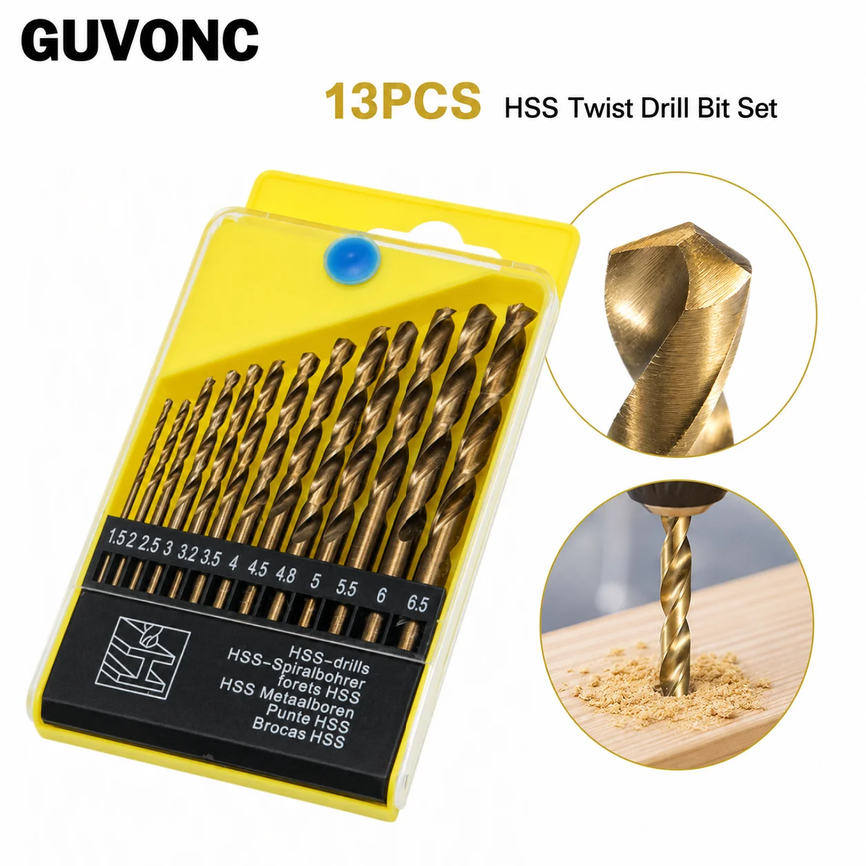 13PCS HSS Twist Drill Bit Set 1.5‑6.5mm Straight Shank Sharp Bits for Metal Wood Plastic Drilling