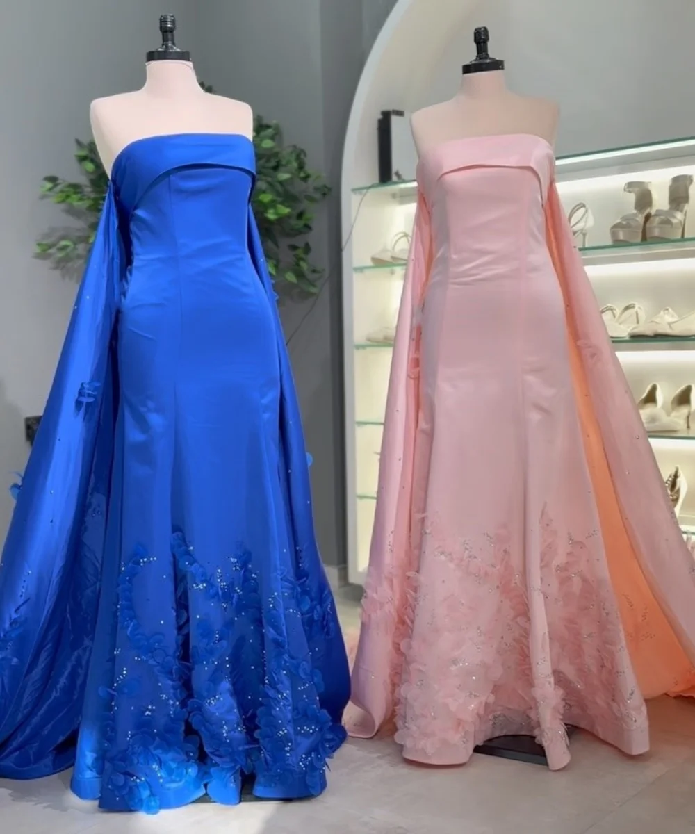 

Customized Simple Charmeuse Sequined Pattern Flower Mermaid Strapless Long Dresses Bespoke Occasion Cocktail Fashion