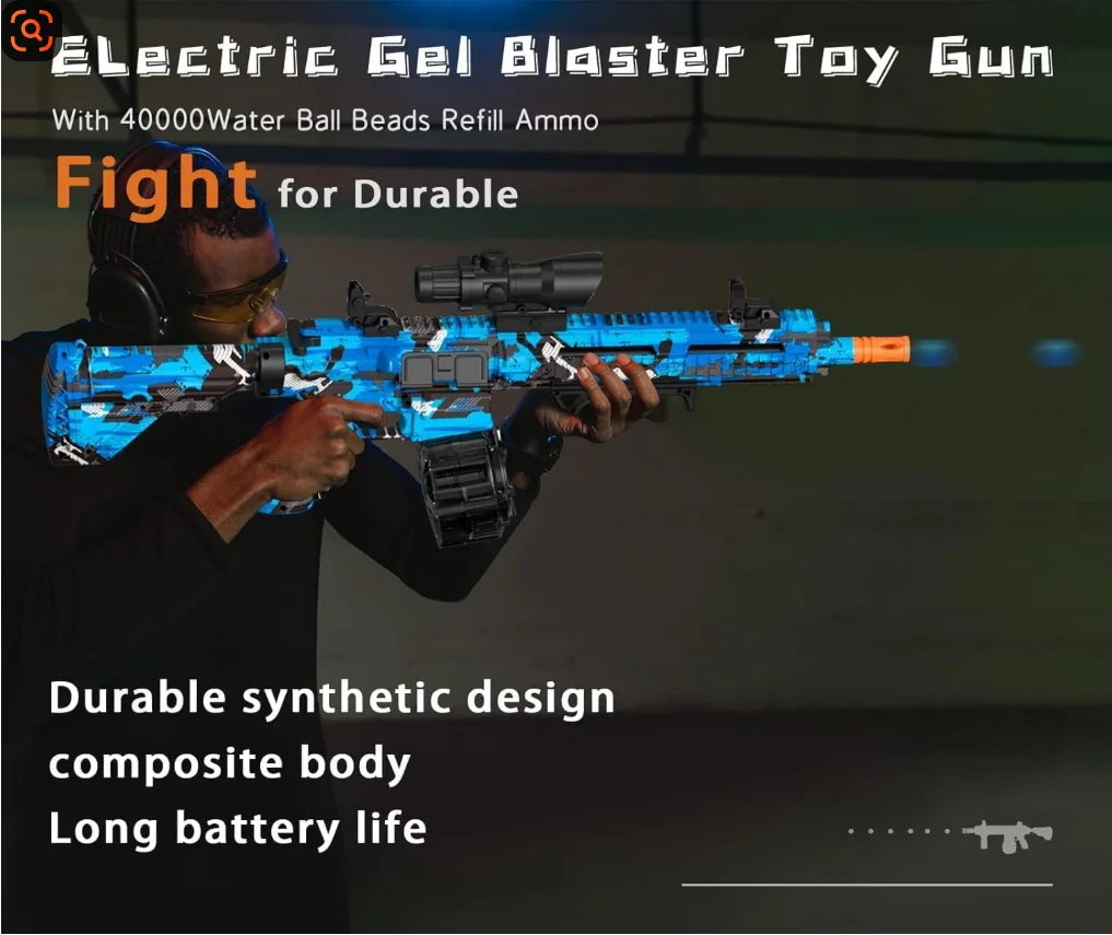 Electric Gel Ball Blaster Guns, High Speed Automatic Splatter Ball Blaster with 40000+ Gels & Goggles, High Quality Rechargeable