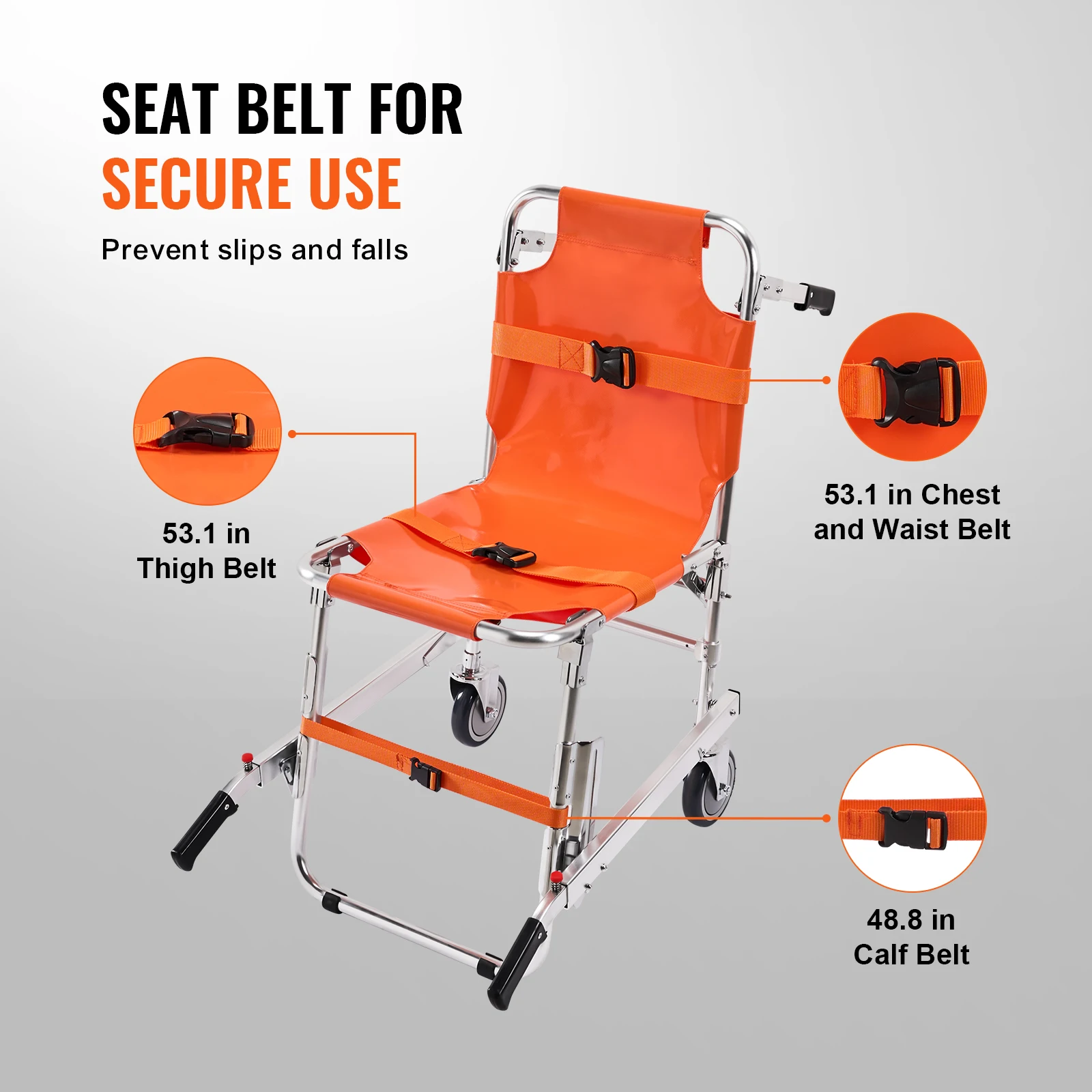 VEVOR Chaise d'Évacuation d'Escalier 158 kg Chaise Portoir d'Ambulance avec 2 Roues Fauteuil Roulant de Transfert Médical Transport Urgence Portable Pliable pour Personnes Âgées, Handicapées, Pompier