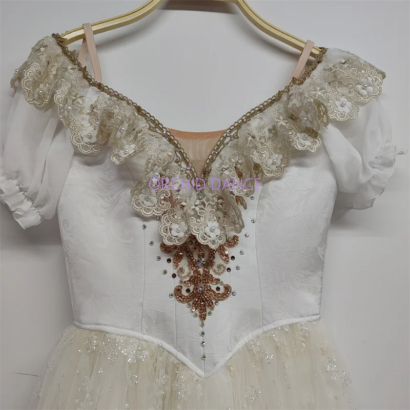 Professional Elegant Custom Size Kids Girls Women Adult Ballet Performance Wear Ivory Long Romantic Tutu Dress