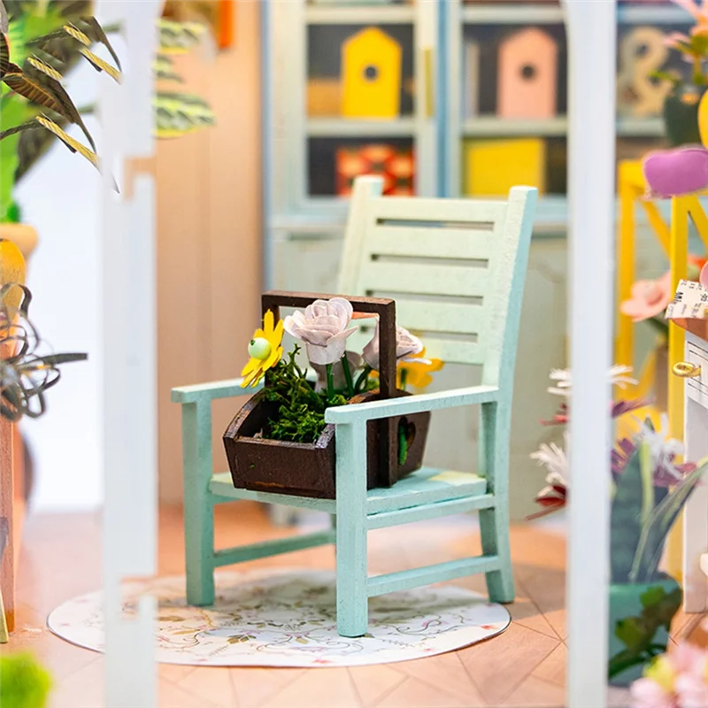 ABUM-DIY Garden House Book Nook Shelf Insert Miniature Building Kits Wooden House Flower Garden Room Bookshelf