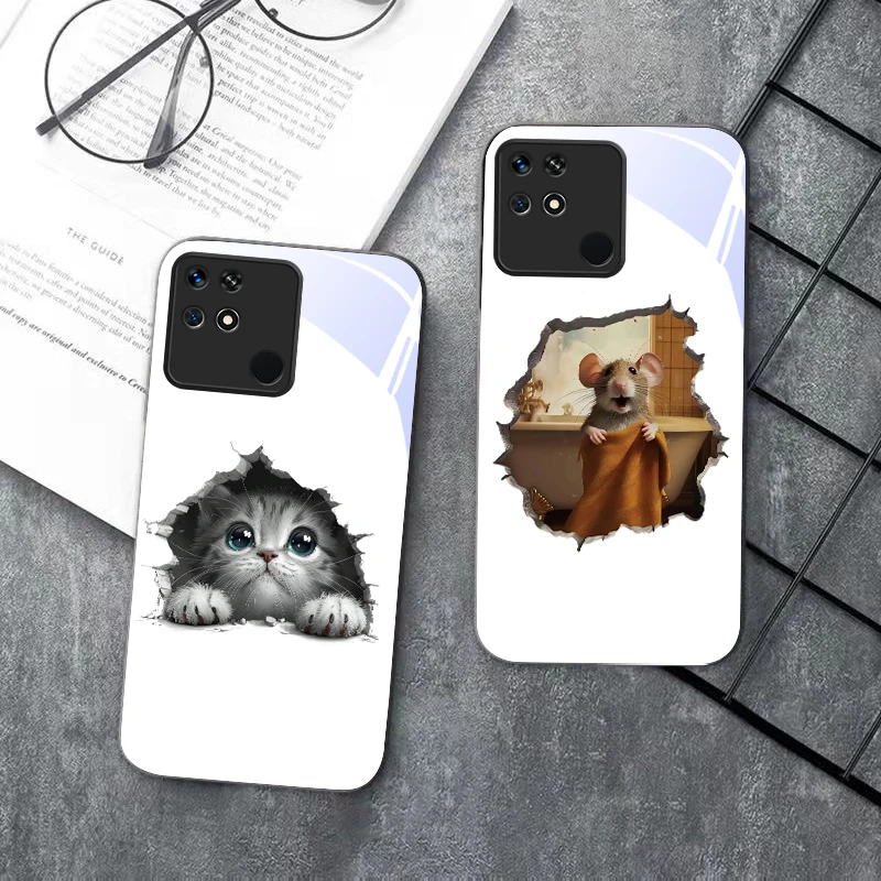 

Cute Little Mouse For Redmi 14C 4G 13C 9C NFC Xiaomi 13T PRO POCO X6 M6 4G A3 F6 10C 8 9A A2 8A NOTE 7 Black Glass Phone Case