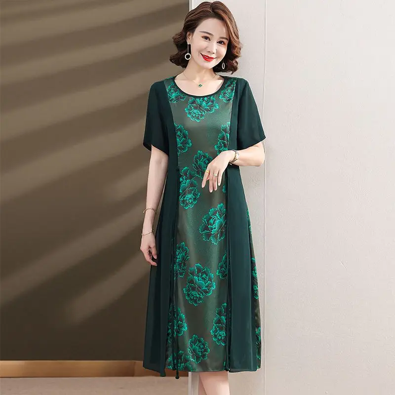 

2025 модное летнее новое женское платье, свободные пригородные юбки трапециевидной формы из двух частей с круглым вырезом и принтом