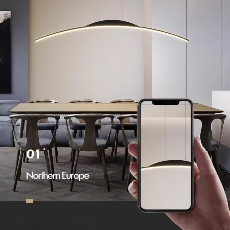 

Minimalist Long Strip LED Pendant Light Modern Restaurant Lamp Nordic Personality Creative Designer Dining Table Bar Lighting
