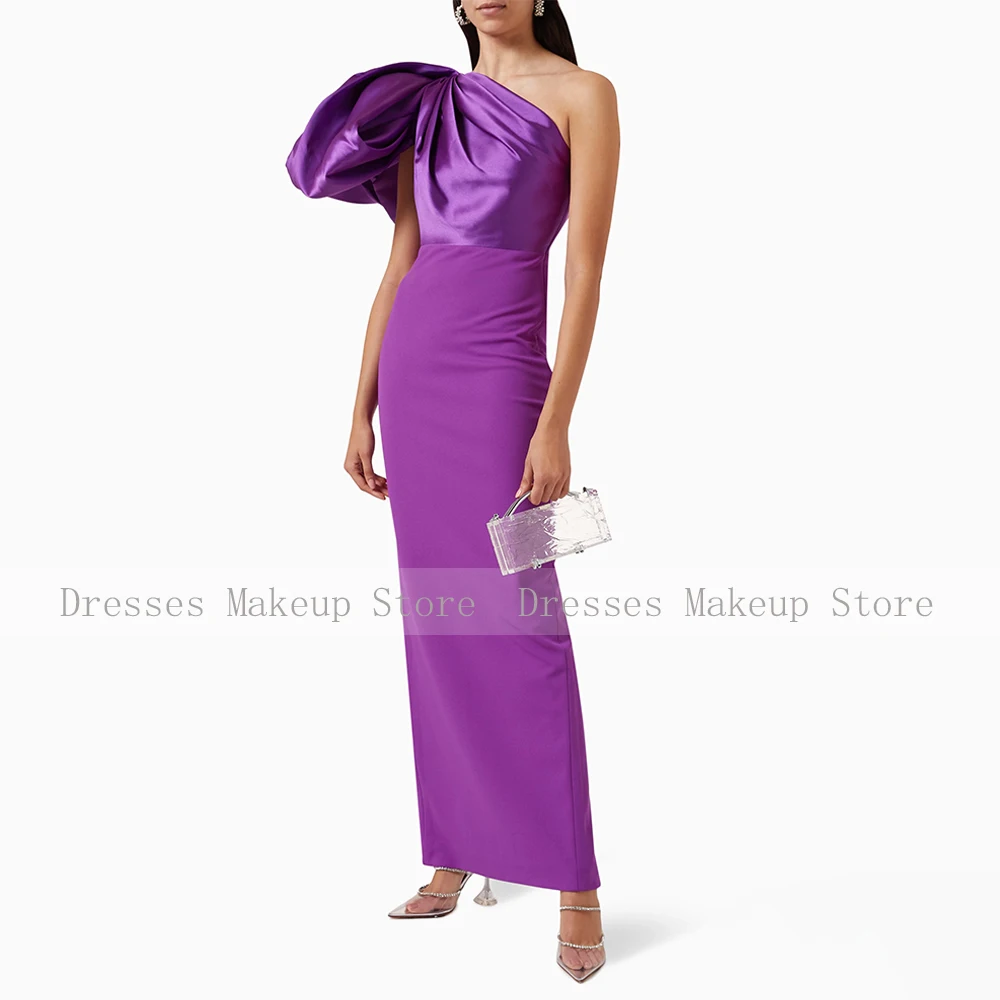 Purple Prom Dress Column/Sheath One Shoulder 2024 Women\'s Prom Gowns Maxi Ankle Length Ruched Formal Evenign Party Dresses