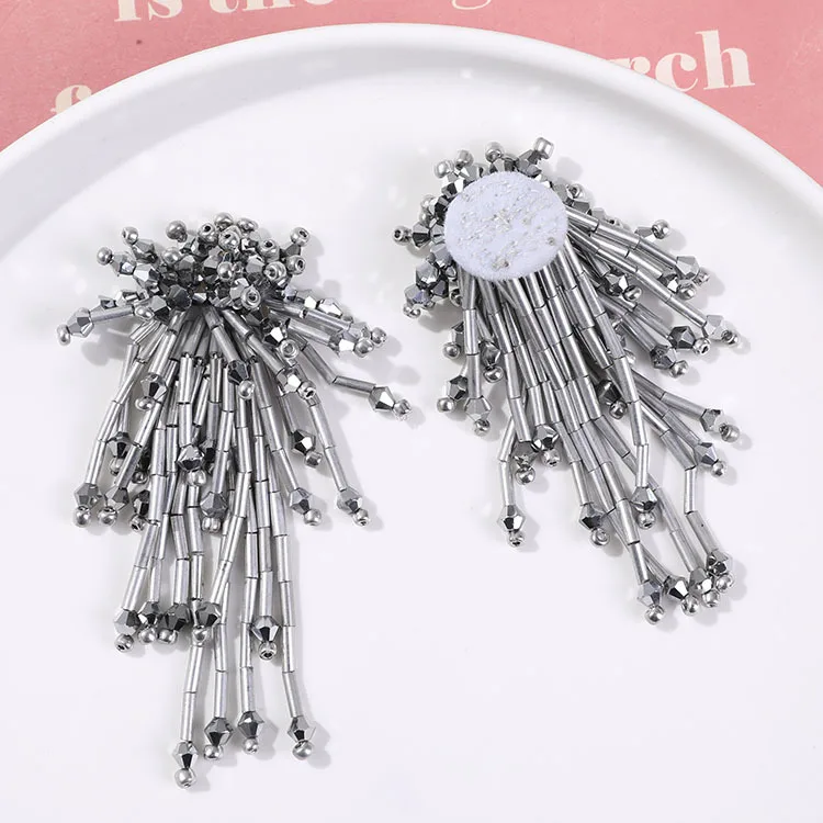 2pcs Temperament solid color long fireworks tassel flower diy hand-woven beaded hairpin hair accessories earrings materials