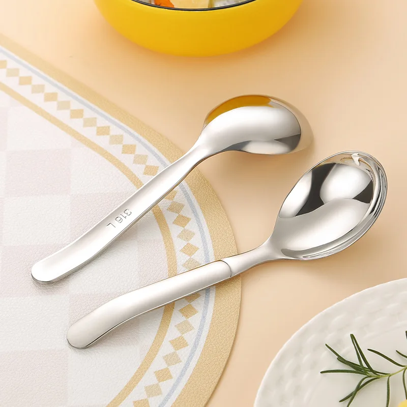 Oukeai 304 Stainless Steel Drinking Spoon Dessert Spoon Household Eating Spoon Thickeneded Round Soup Spoon Long Handle Spoon