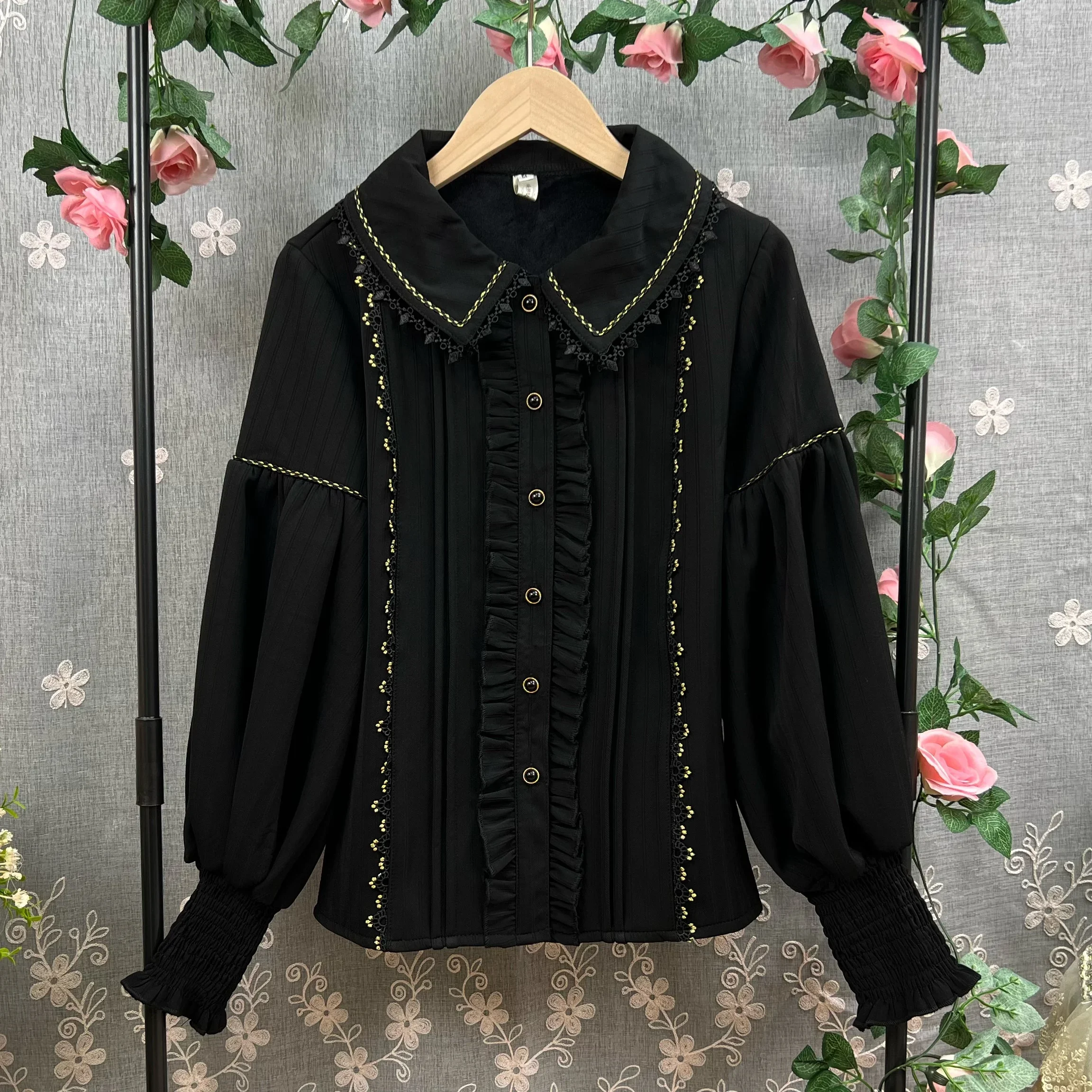 Original Lolita Sweet Clothes Jirai Kei Fleece Shirt Winter Vintage Court Interior Daily SK High Waist Long Skirts for Women