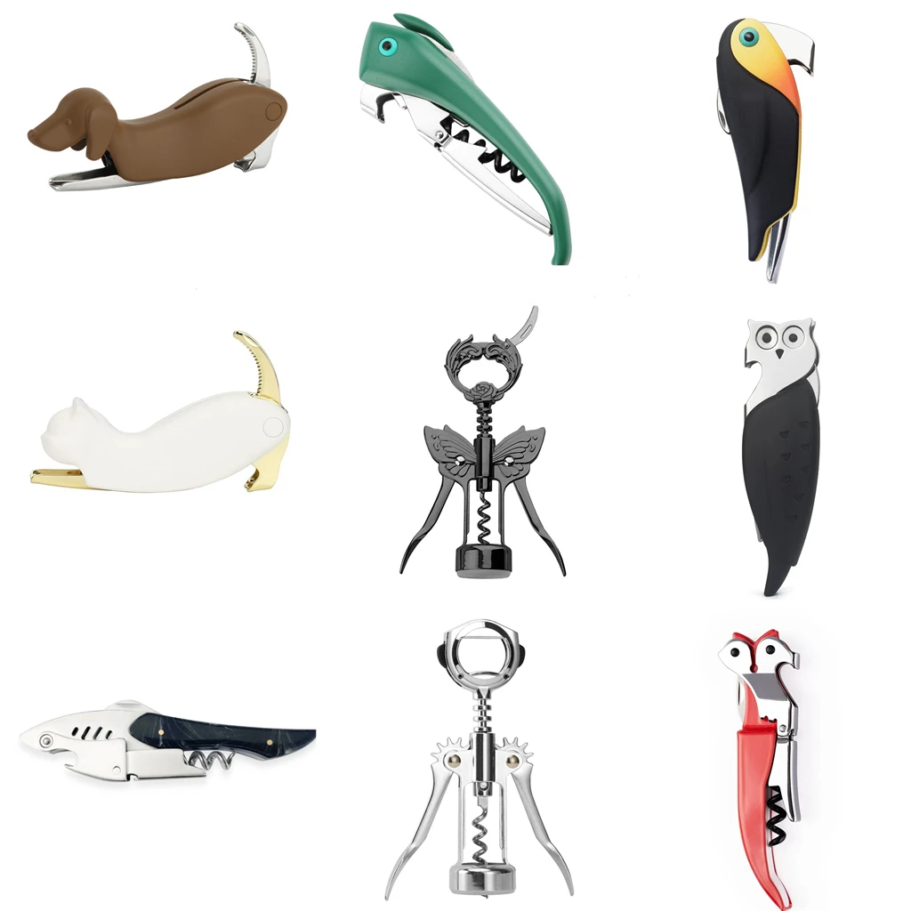 Dog Wine Bottle Opener Corkscrew with Foil Cutter Beer Opener Animal Lover in Zoo Dog Cat Bird Fox Shark Robot Owl Butterfly