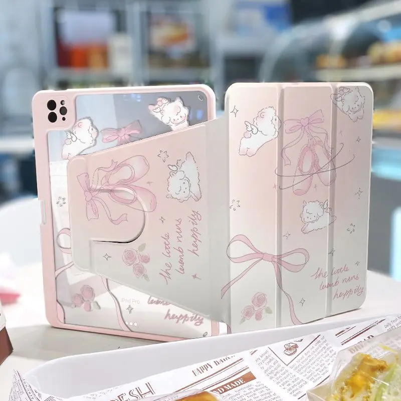 

Милый розовый чехол для планшета с рисунком для ipad 2025 11th 10th Air 7 13 дюймов Air 4 5 6 Mini 4 5 6 Pro 2024 с гнездом для ручки, чехол против падения