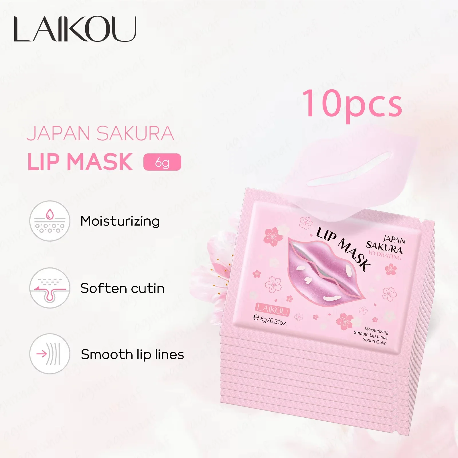 

LAIKOU 5/10Pcs Sakura Lip Mask Moisturizing Firming Nourishing Beauty Lip Care Labial Moisturizer Lip Patches Gel Pads Skin Care