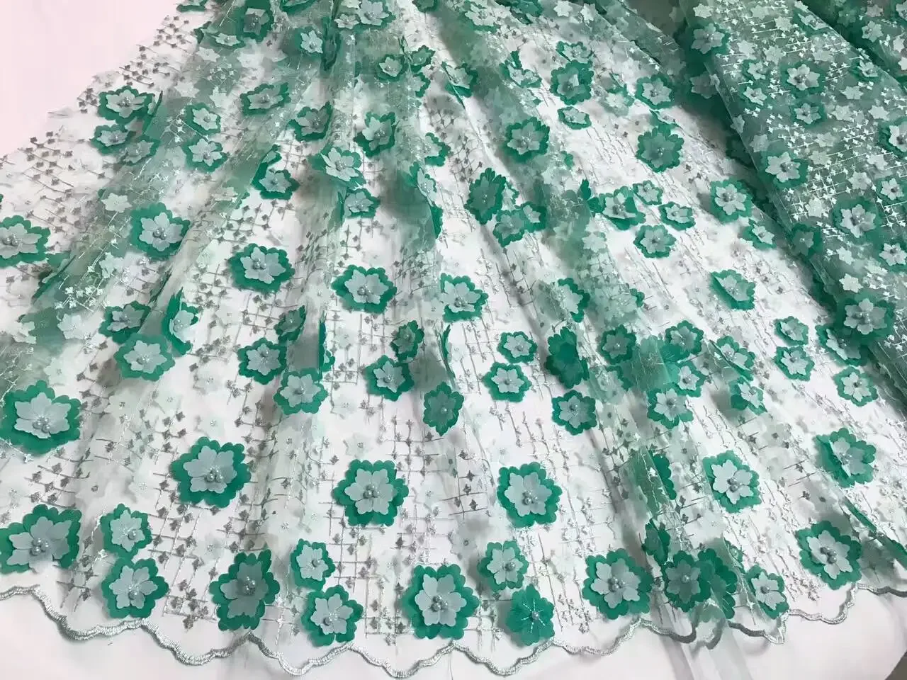 

Soft Mesh Bridal Net Lace FABRIC Nice Nigerian Lace Fabrics High-End Embroidered Beaded Lace FABRIC J1068
