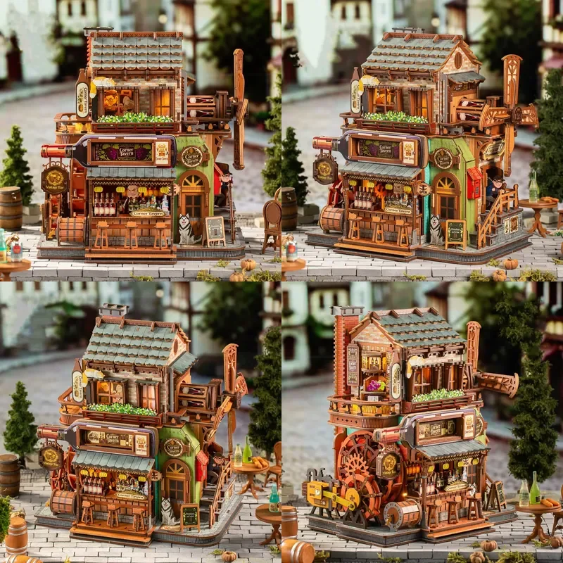 DIY Wooden Corner Tavern Cottage Figurines Miniatures Kits Mini Casa for Friends Birthday Gifts Home Decor Crafts