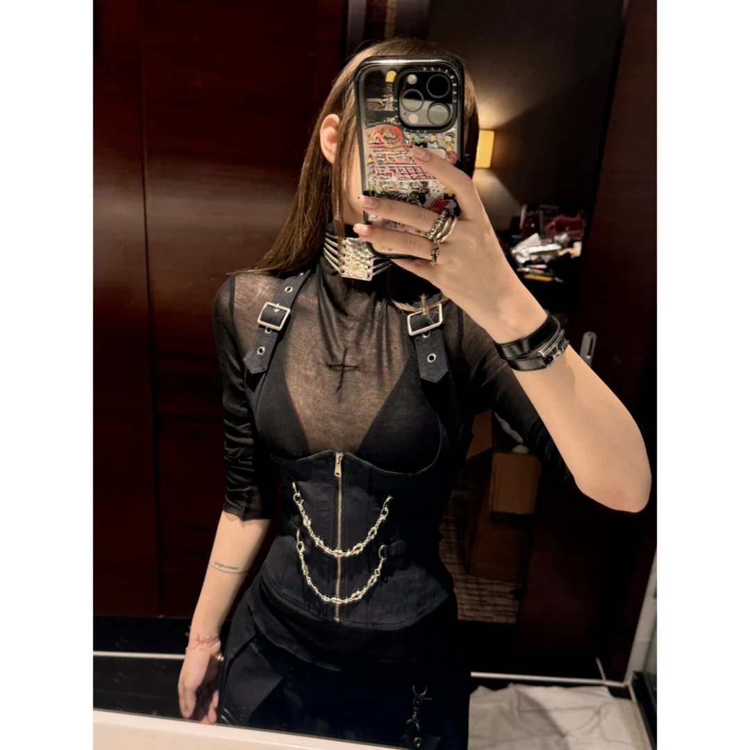 

Готические черные укороченные топы Y2k, женские облегающие футболки с короткими рукавами, верхняя одежда, комплекты из 2 предметов, винтажная одежда, футболки в стиле Харадзюку