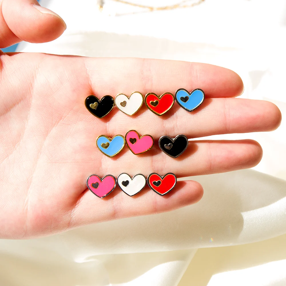LUXUKISSKIDS Red Pink Color Girls Heart Stud Shell Earring Acrylic Cute Fashion Jewelry Stainless Steel Women Korean Ears Clips