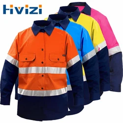 Hi Vis Men Work Shirt 100% Cotton High Visibility Clothing Shirt Construction Safety Clothes for Work High Vis Workwear Two Tone