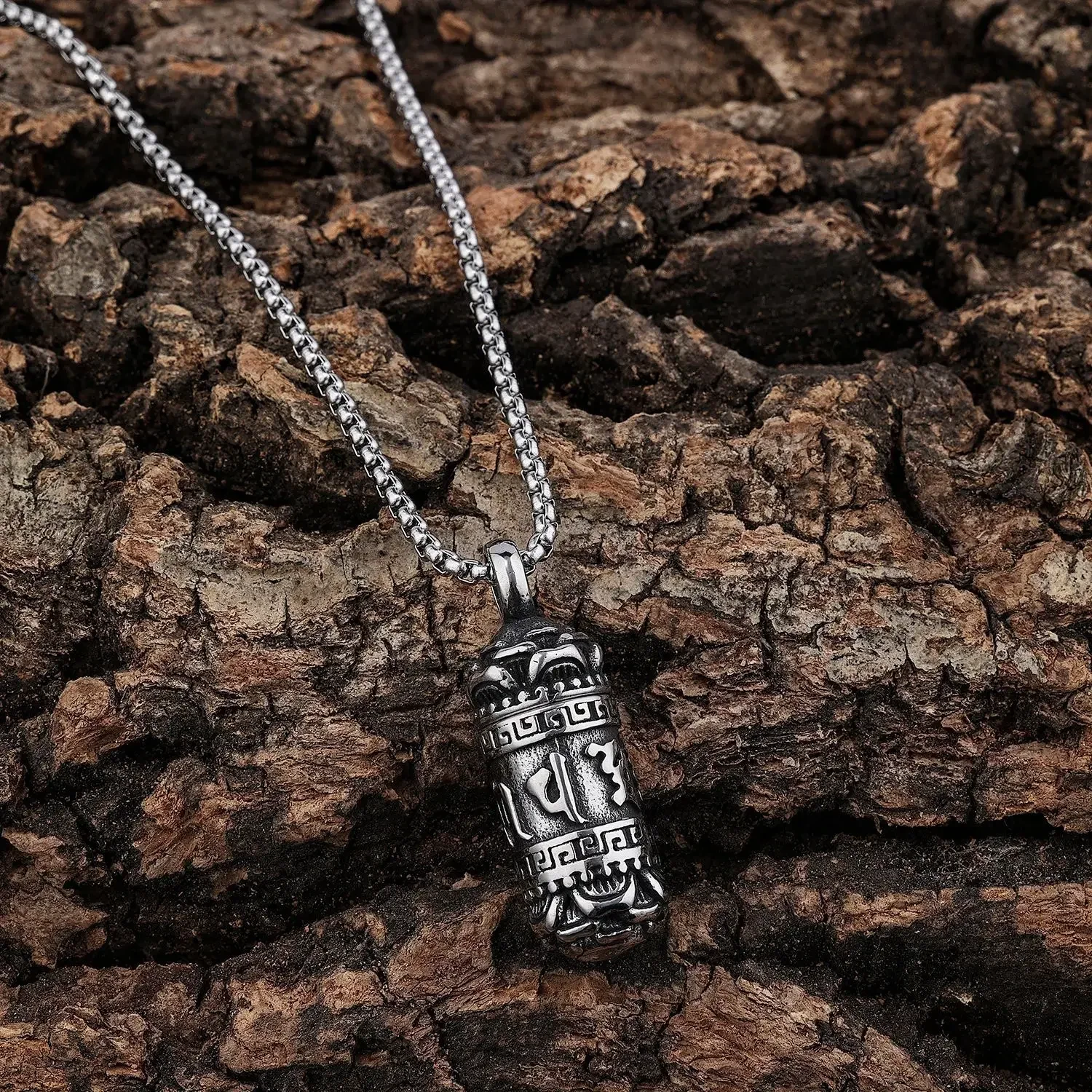 Sanskrit Openable Cylindrical Stainless Steel Pendant Men's for Necklace