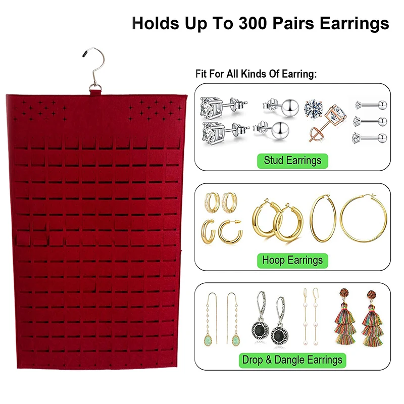 Large Capacity Hanging Jewelry Organizer Bag For Earrings Necklace Bracelets Display Storage Double Sided Felt Rotating Hanger