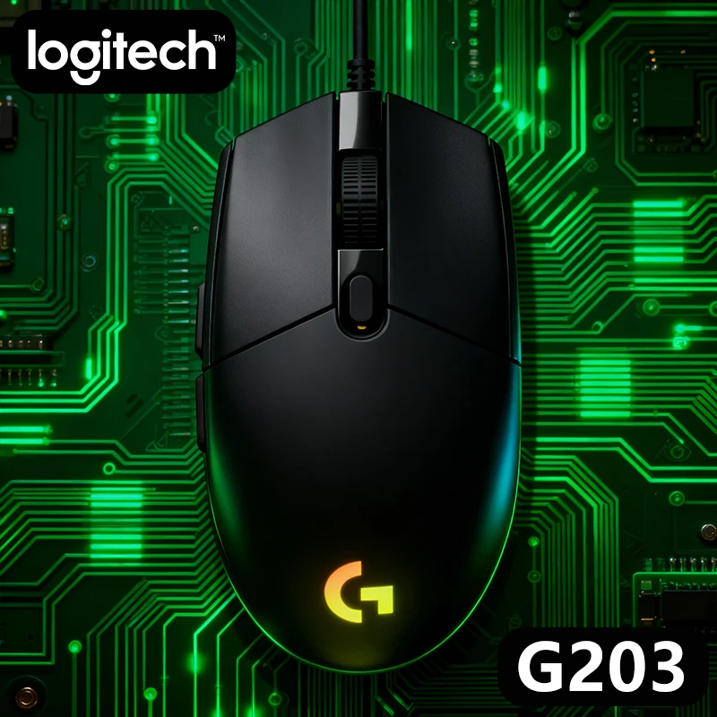

Проводная механическая игровая мышь Logitech G203, проводная USB-мышь со светящейся подсветкой для настольного ПК, ноутбука, офисного компьютера, Gamin