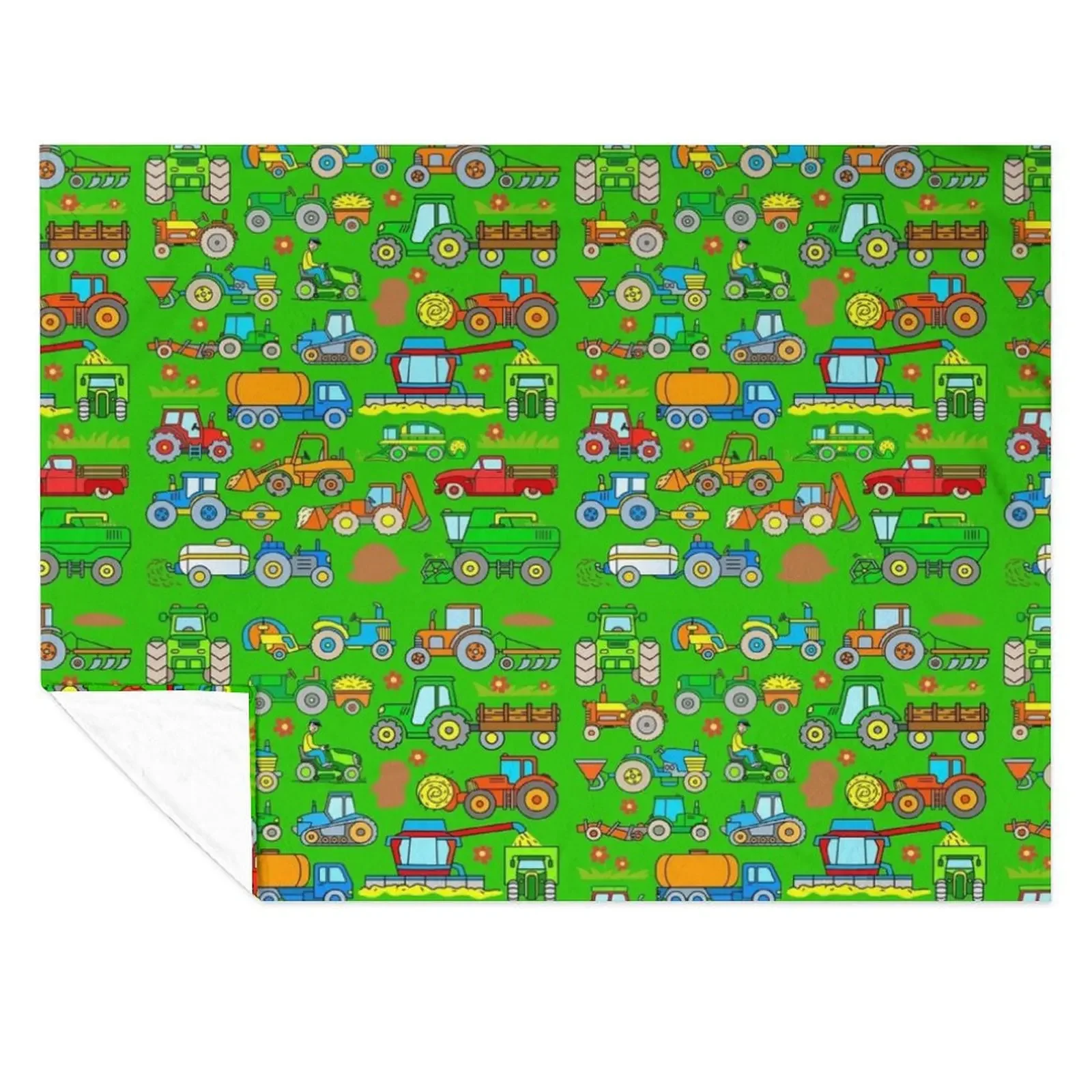 

Kids Farm Tractor Design Throw Blanket Furry Flannel Fabric Quilt Bed covers Blankets