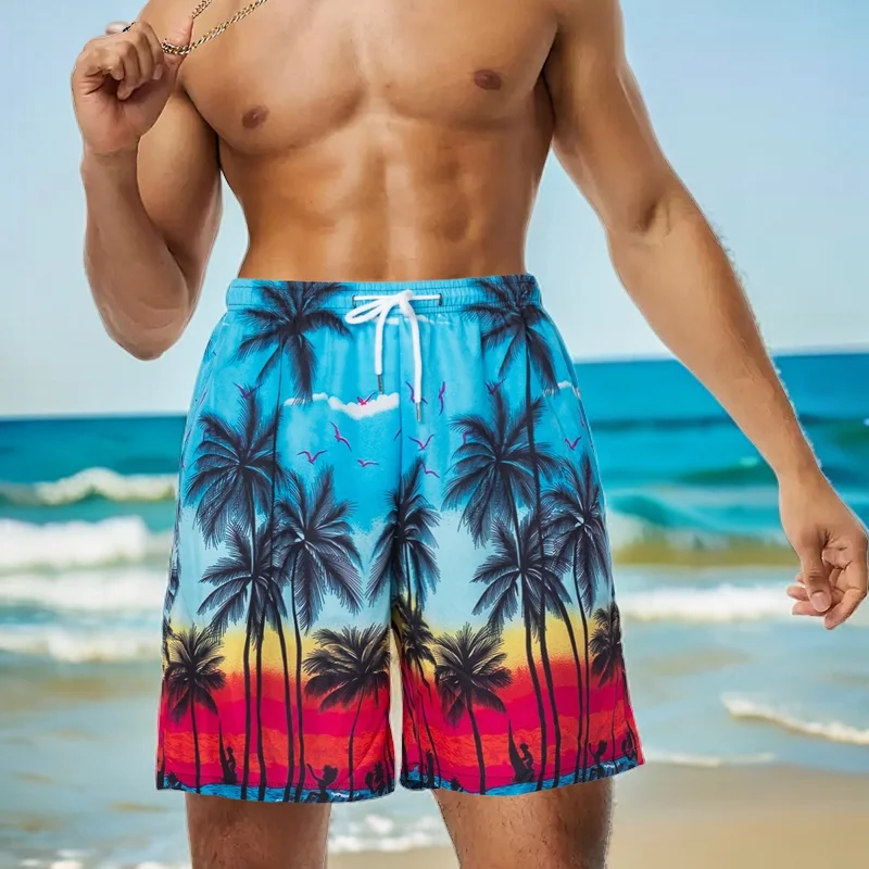 Men's comfortable beach swim shorts, half shorts, charming swimsuit, printed anti awkward swim pants, breathable and refreshing