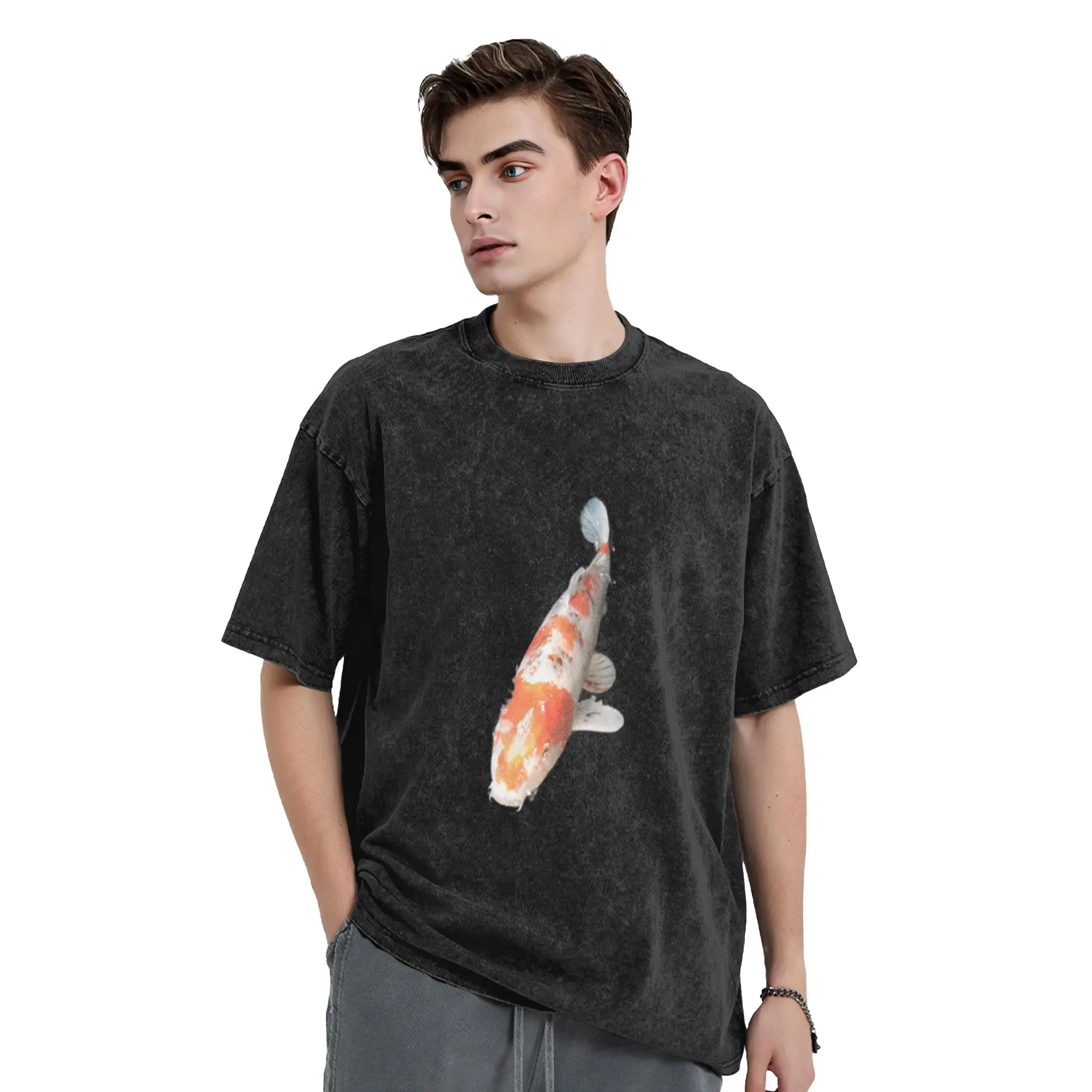 Fish  swim  design Classic Comfort A Washed T Shirt Men's Women's Oversized Cotton Tees Tops
