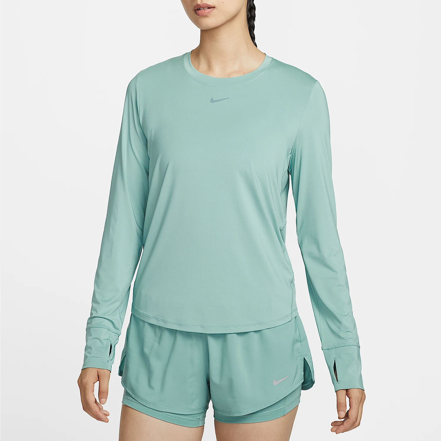 

Оригинальная женская дышащая тренировочная футболка Nike Dri FIT с круглым вырезом и длинными рукавами для фитнеса FN2802-017