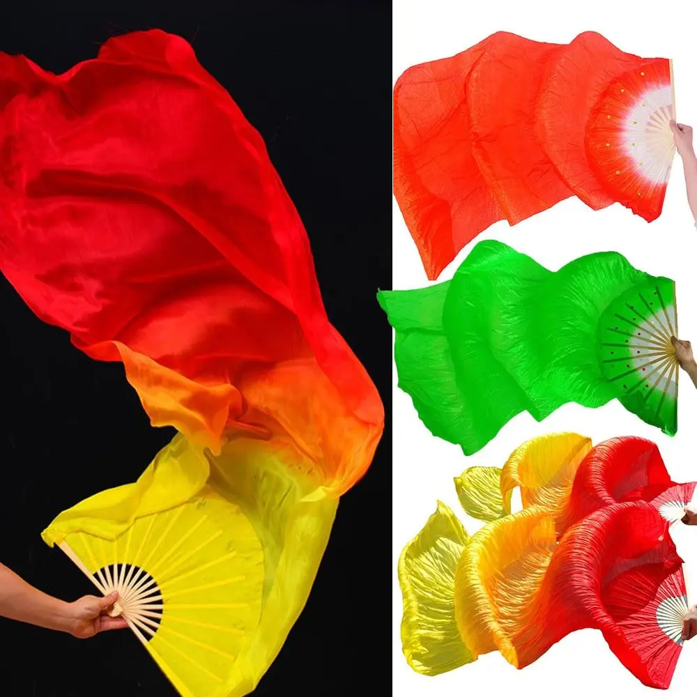 150cm Rayon Silk Fans Women Belly Dancing Fan Gradient Color Dancer Practice Long Imitation Silk Fans