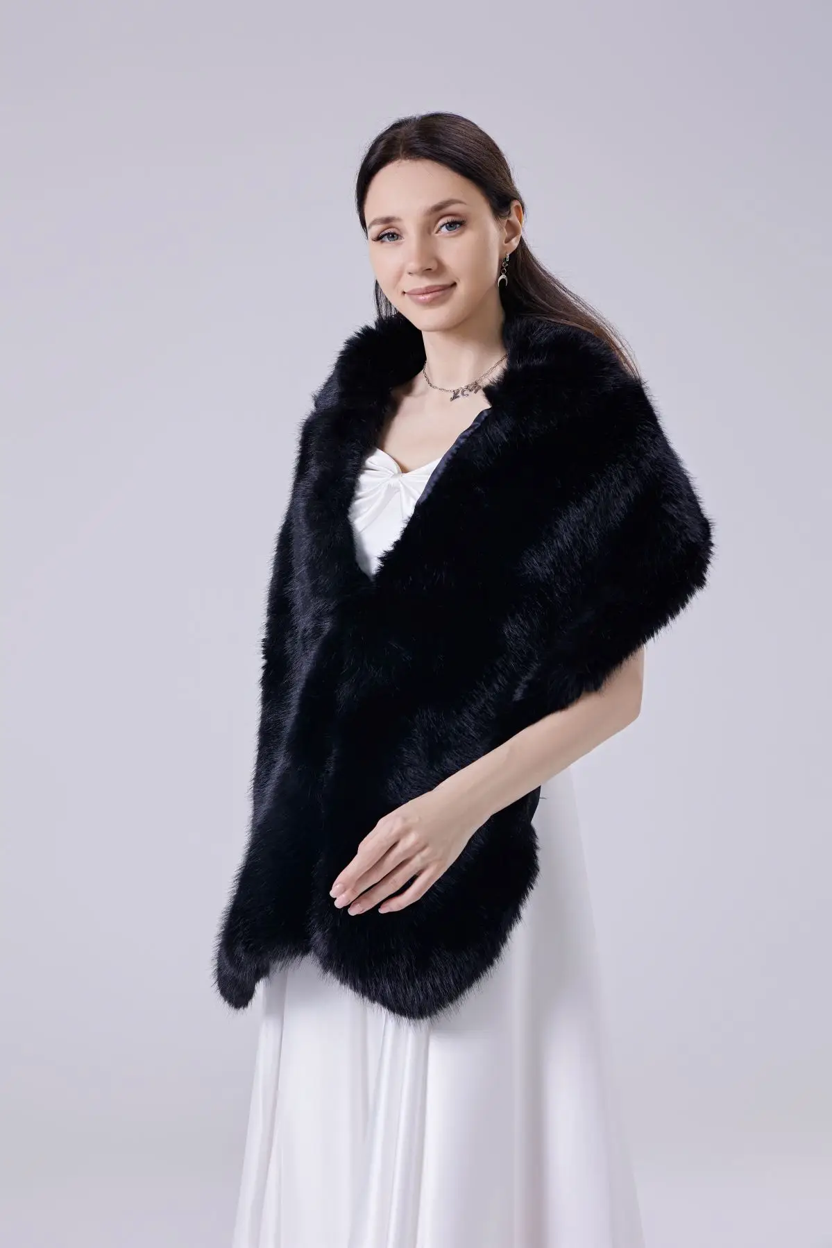 A Handmade Pure Color Imitation Fox Fur Women's Dress Cheongsam Cloak Shawl Outdoor Warm Scarf