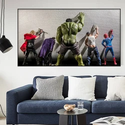 MINISO Superhero Funny Pee Canvas Painting Spider-Man Hulk Thor in Toilet Wall Art Poster Home Room Picture Print Artwork