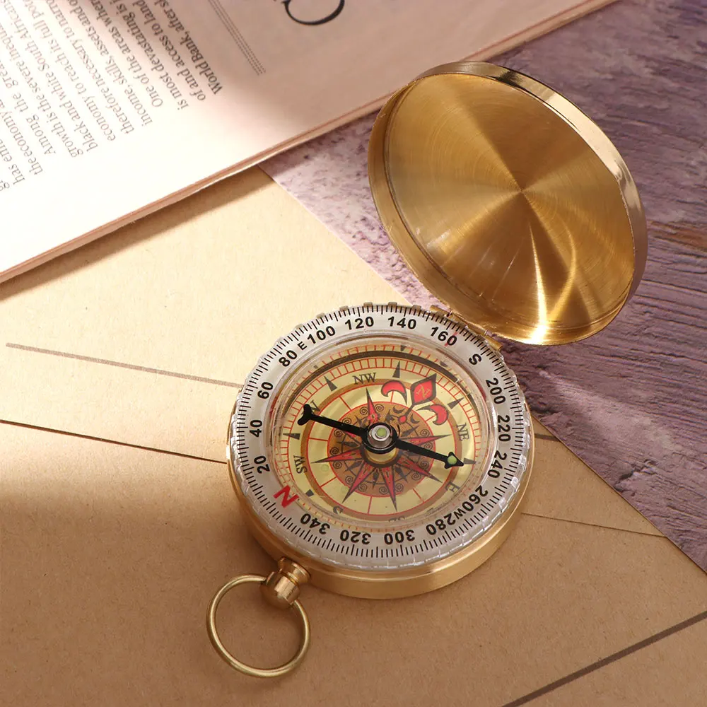Pocket Watch Pure Copper Pocket Compass Luminous Multifunctional Outdoor Compass Portable Waterproof Copper Compass Navigation