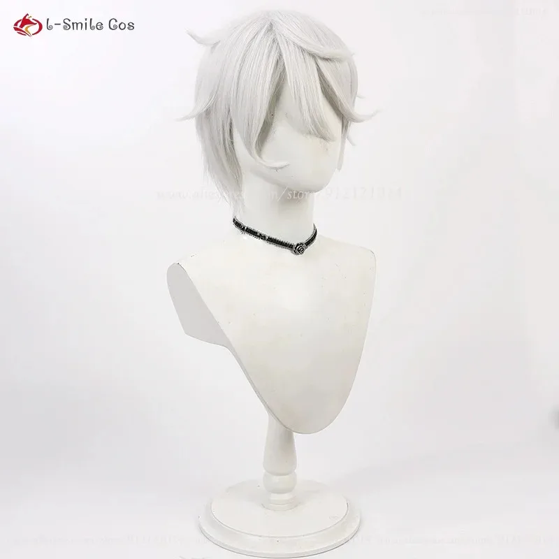 أنيمي نينا سيت تأثيري 30 سنتيمتر قصيرة الفضة الأبيض شعر مستعار مقاومة للحرارة الاصطناعية الشعر دور اللعب ازياء الباروكات للرجال والنساء