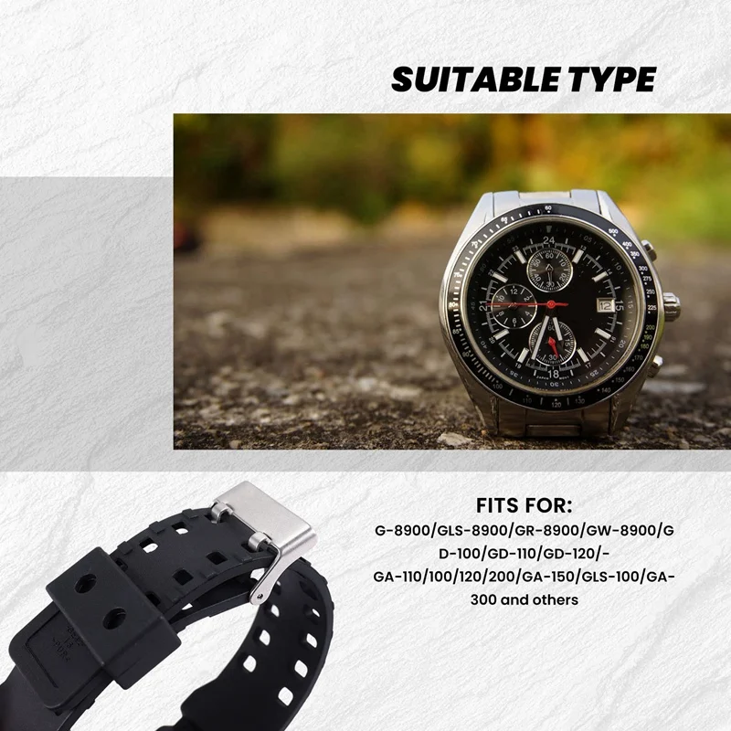 حزام ساعة بديل من الراتنج الطبيعي من BAADE، لـ G-Shock GD120/GA-100/GA-110/GA-100C (أسود)
