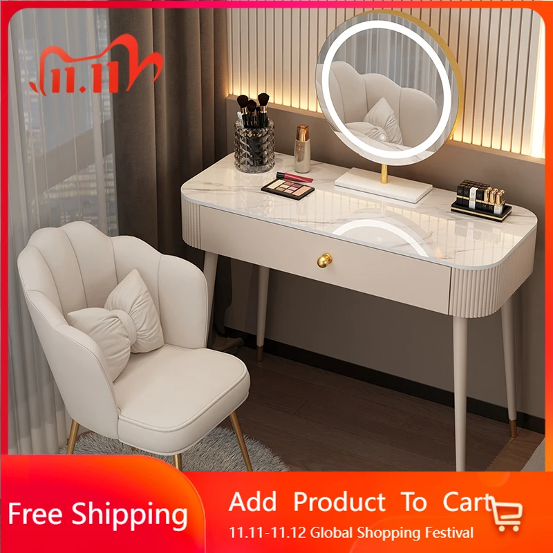 

Salon Modern Vanity Table Round Mirror Modern Storage Makeup Vanity Table Luxury Chair Organizer Vestidores Unique Furniture