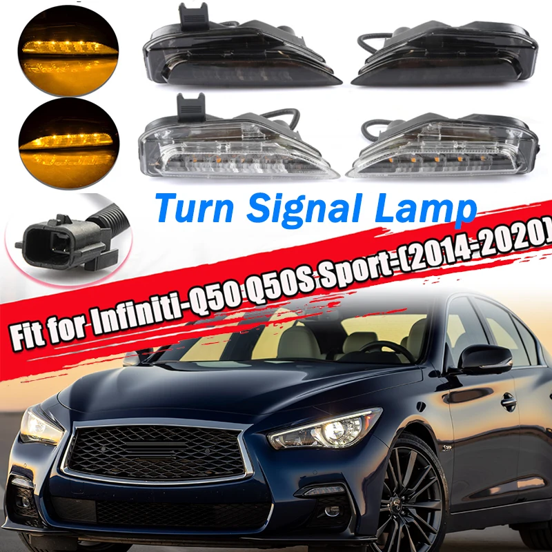 Car Front Bumper LED Turn Signal Light For Infiniti Q50 Q50S Sport 2014-2024 Fog Lamp DRL Indicator Car Accessories 261304GA0A