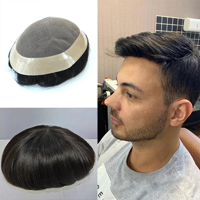 6inch Straight Men Toupee Mono+Pu Base Human Hair Wig Men's Capillary Prosthesis Durable System Australia French Lace Toupee