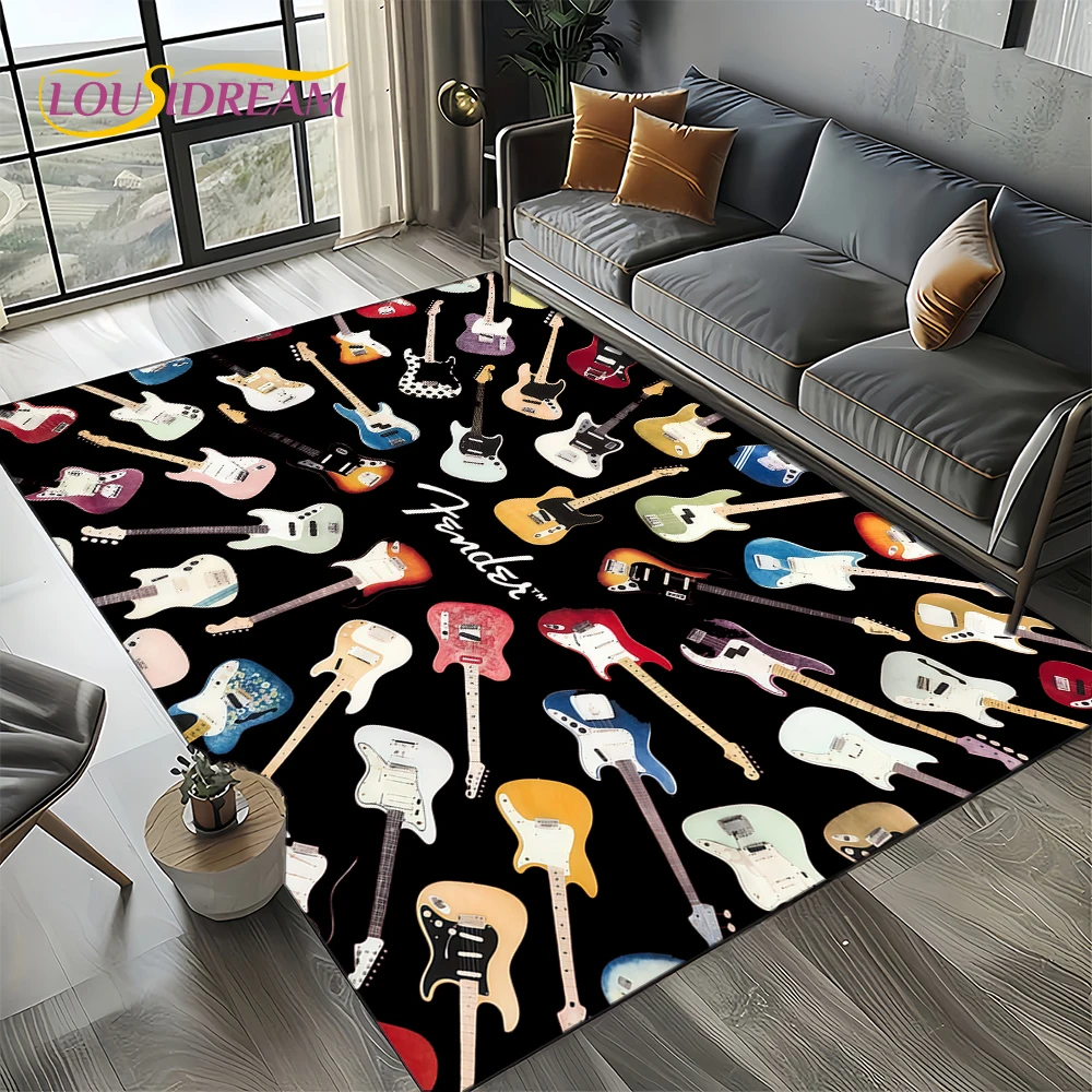 27 Style New Fender Retro Guitar Instruments Music 3D Carpet Rug for Living Room Bedroom Home Sofa Decoration,Non-slip Floor Mat