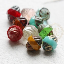 DIY Supply-2 Pieces Czech Aged Glass Turbine Saucer Spacer Bead - Varies Colors - 10x11mm (NVA-22)