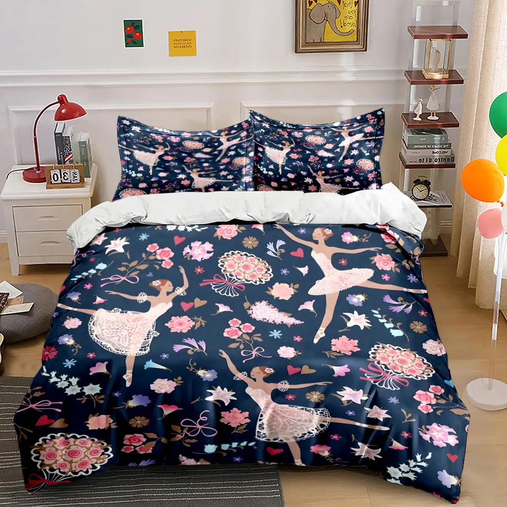 Dancers and Floral Decorative Background Bedding Set 1 Duvet Cover 2 Pillowcases for Adult and Children Luxury Gift Full Size